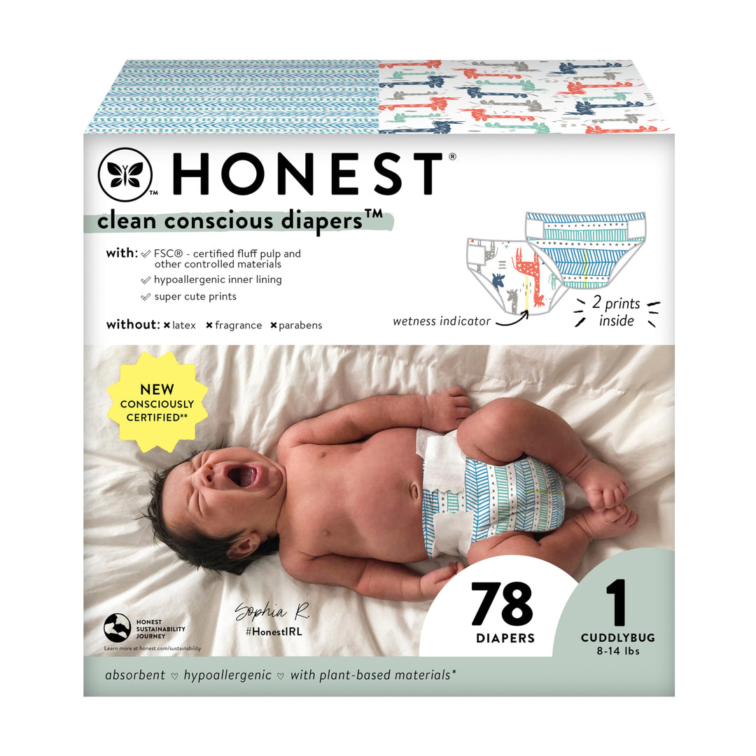 Clean Conscious Diapers for Sensitive Skin | Size 1 (8-14 lbs)