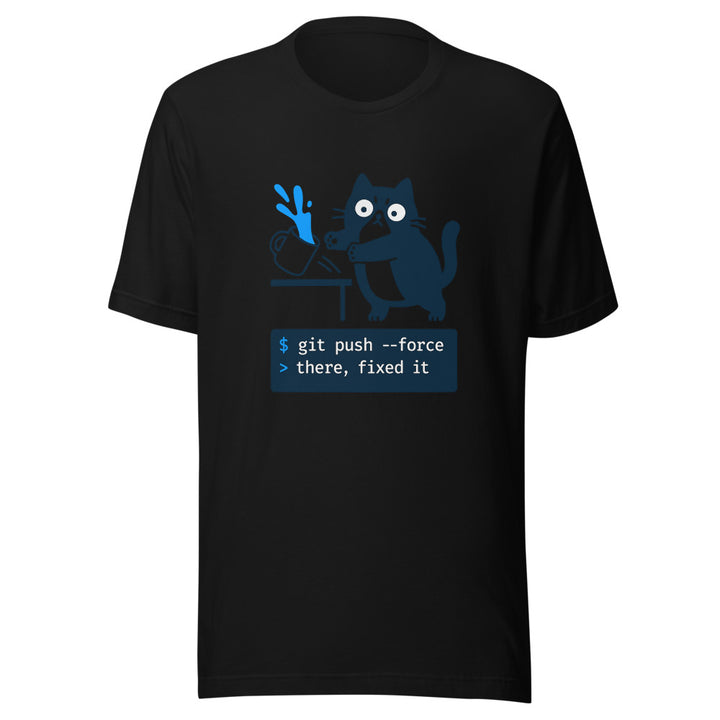 Git Push Force Cat T-Shirt - Funny Developer Coffee Mug - Black