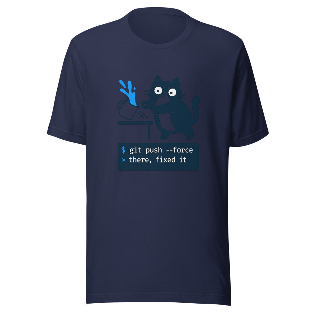 Git Push Force Cat T-Shirt - Funny Developer Coffee Mug - Navy