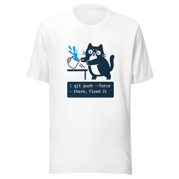 Git Push Force Cat T-Shirt - Funny Developer Coffee Mug - White